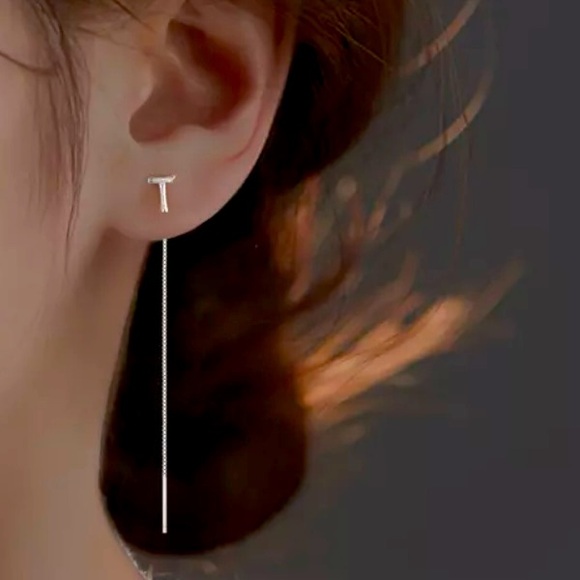 NEW First Initial Name Letter Dangle Drop Silver Tassel Earrings Set 925 Plated - Picture 15 of 16